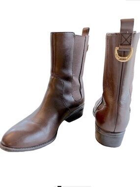 Lauren Ralph Lauren Leather Mona Brown Chelsea Pull On Boots size 8B